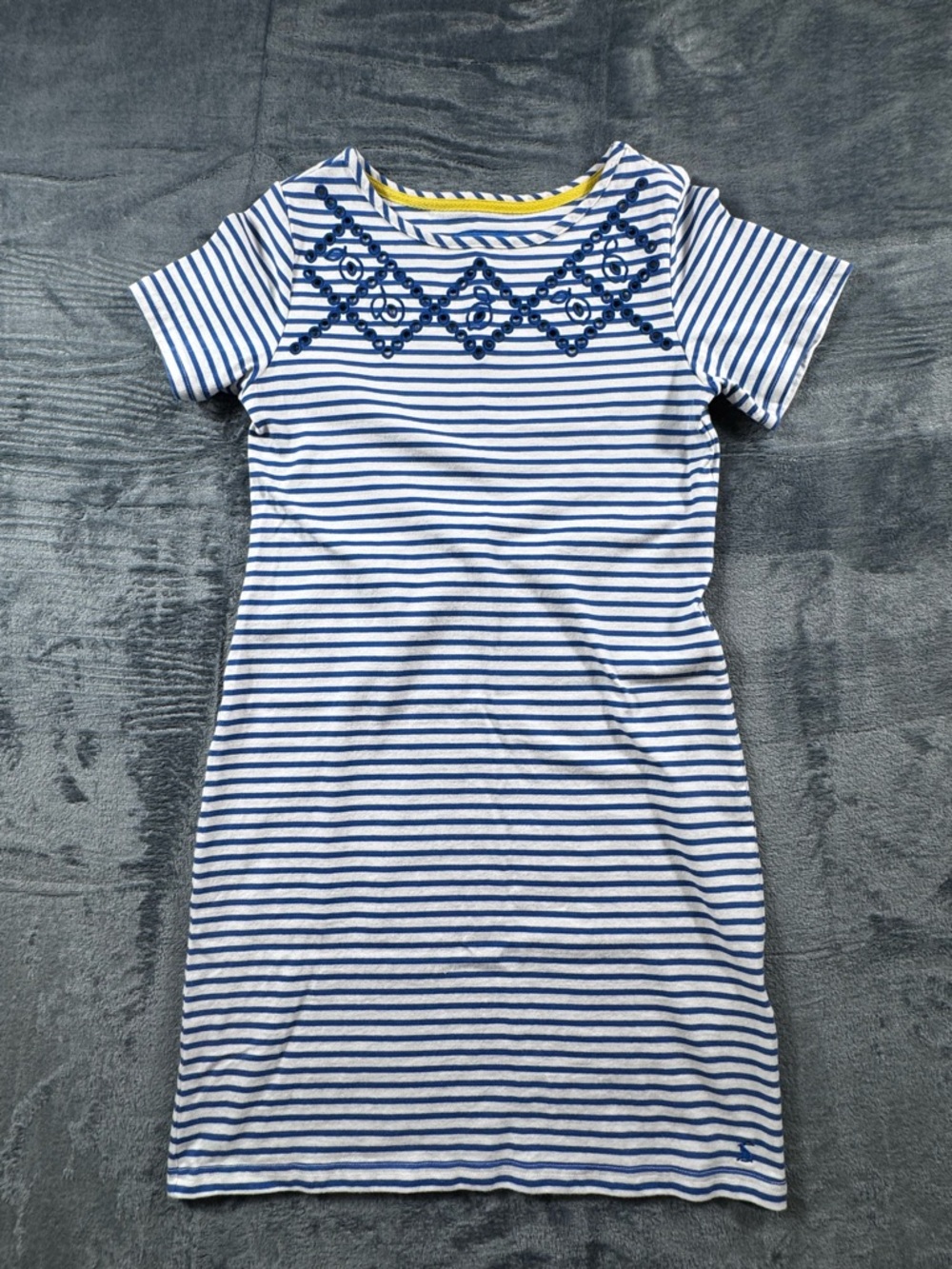 Joules Riviera Blue White Stripe Embroidered Embellished T-Shirt Dress US 6